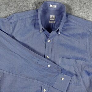 Peter Millar Shirt Men's M Nanoluxe Button Down Blue White Dotted Preppy Cotton